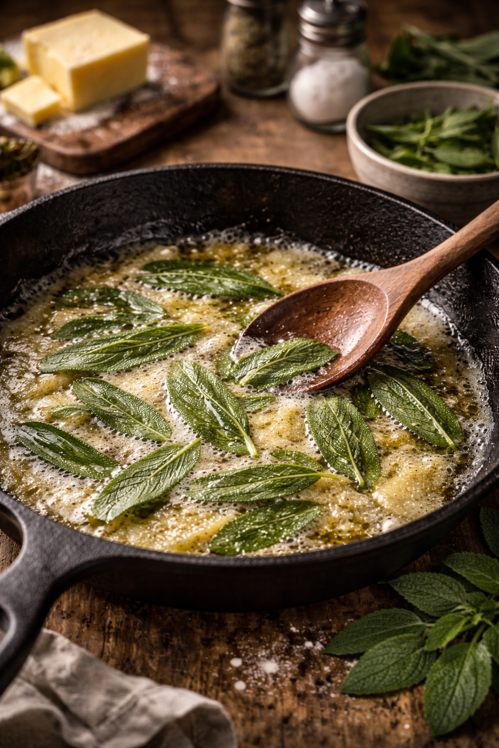 Salbeibutter in der Pfanne